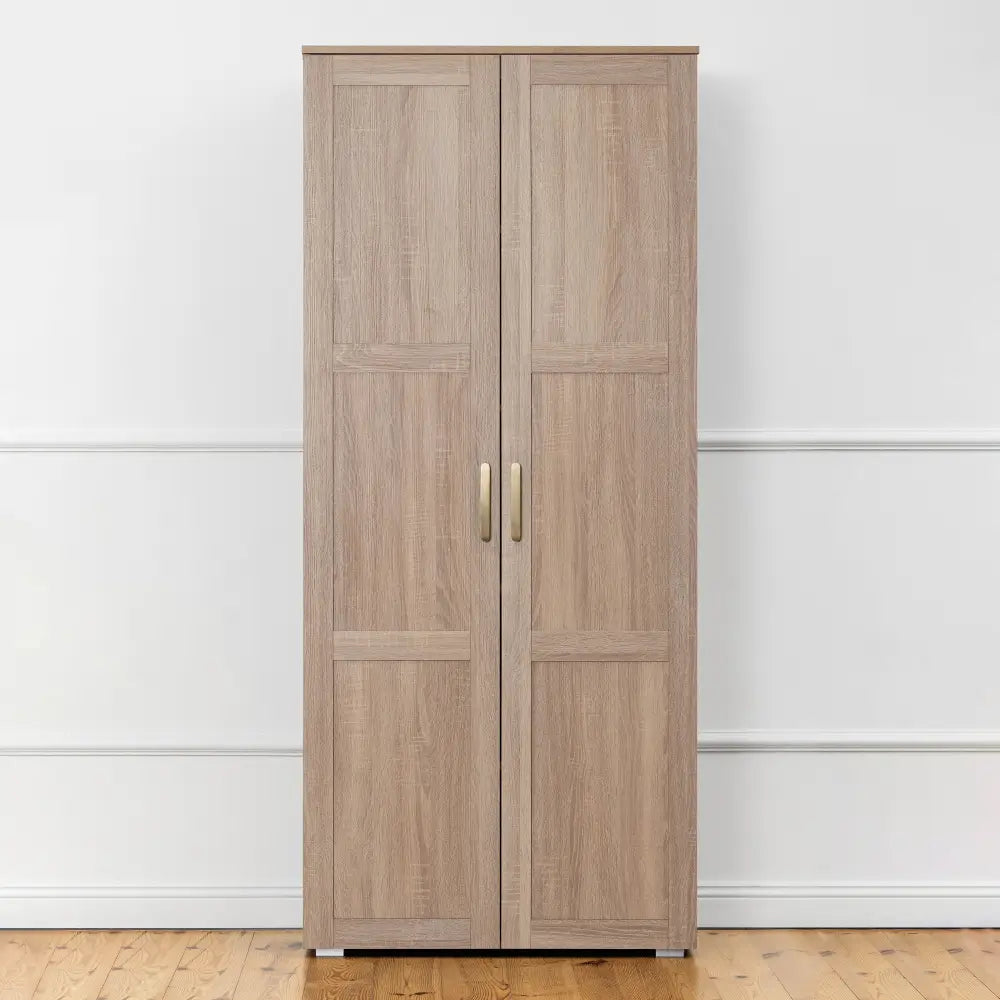 STOCKHOLM STORAGE CUPBOARD HAMPTONS - NATURAL OAK - OVAL BRASS - Home & Garden > Storage > Clothing & Wardrobe Storage
