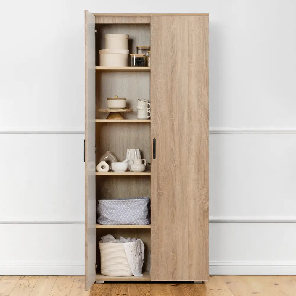 STOCKHOLM STORAGE CUPBOARD SLIM - NATURAL OAK - SCANDI BLACK - Home & Garden > Storage > Clothing & Wardrobe Storage