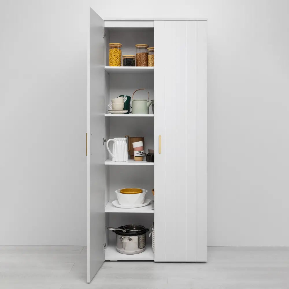 STOCKHOLM STORAGE CUPBOARD VJ PANEL - WHITE - OVAL BRASS - Home & Garden > Storage > Clothing & Wardrobe Storage
