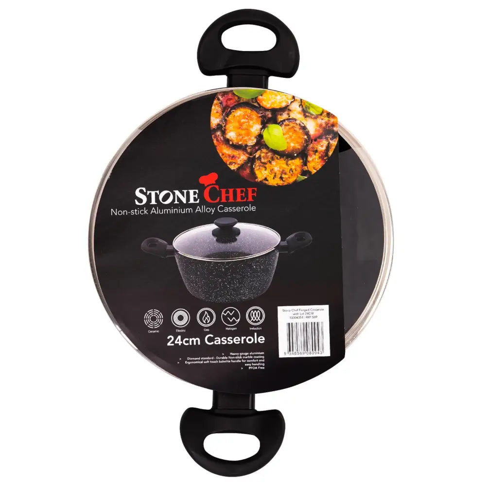 Stone Chef Forged Casserole With Lid Cookware Kitchen Black 24cm - Home & Garden > Kitchenware