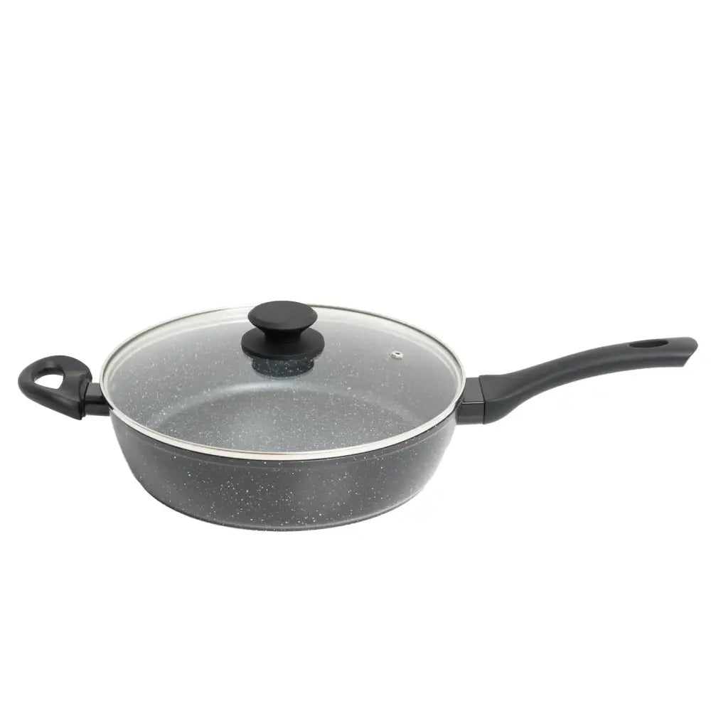 Stone Chef Forged Deep Frying Pan With Lid Cookware Kitchen Fry Pan Black 28cm - Home & Garden > Kitchenware