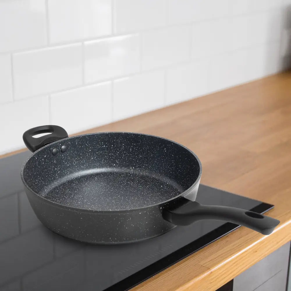 Stone Chef Forged Deep Frying Pan With Lid Cookware Kitchen Fry Pan Black 28cm - Home & Garden > Kitchenware
