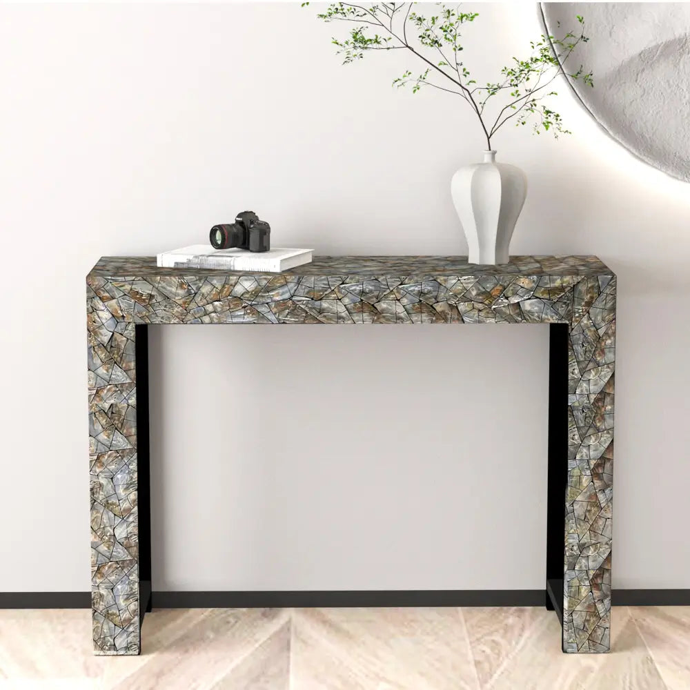STONE HEDGE MOTHER OF PEARL HAND MADE CONSOLE TABLE - Furniture > Living Room > Side Tables