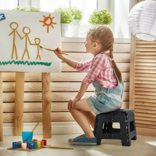 Stool Portable Plastic Foldable Chair Outdoor Bathroom Kitchen Adult Kids Black - Furniture > Bar Stools & Chairs >