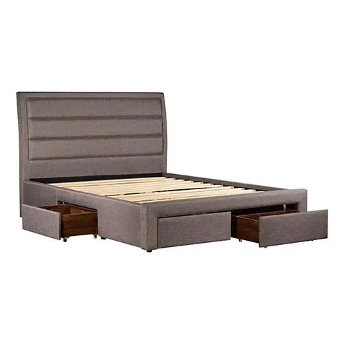 Storage Bed Frame Queen Size Upholstery Fabric in Light Grey with Base Drawers - Furniture > Bedroom > Beds & Bed Frames