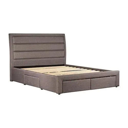 Storage Bed Frame Queen Size Upholstery Fabric in Light Grey with Base Drawers - Furniture > Bedroom > Beds & Bed Frames
