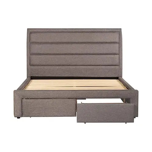 Storage Bed Frame Queen Size Upholstery Fabric in Light Grey with Base Drawers - Furniture > Bedroom > Beds & Bed Frames