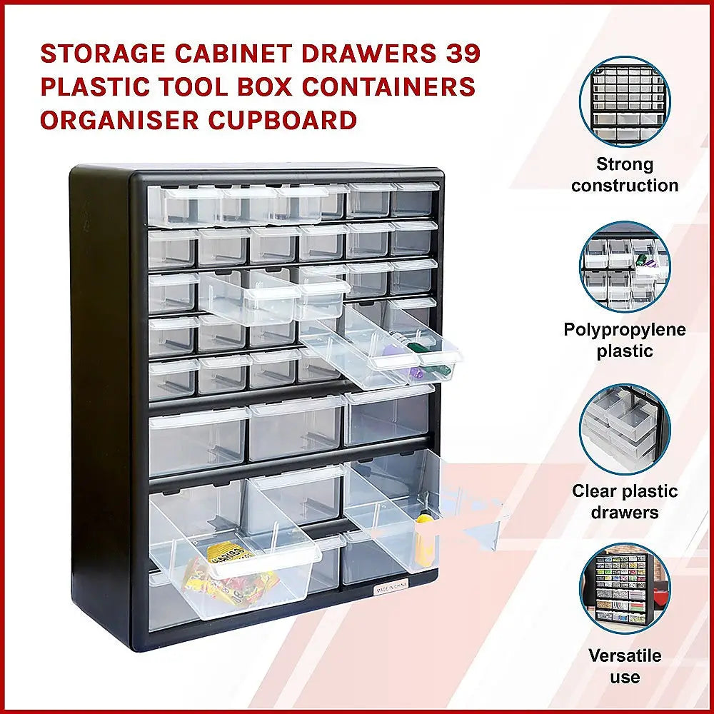 Storage Cabinet Drawers 39 Plastic Tool Box Containers Organiser Cupboard - Furniture > Office
