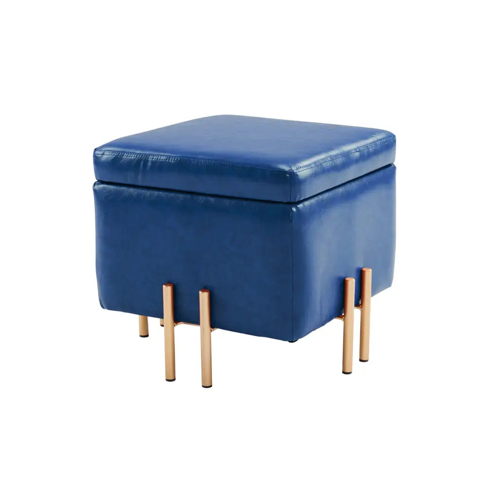 Storage Ottoman Foot Stool Cube Tuffet Seat 45cm PU Leather BLUE - Furniture > Bedroom