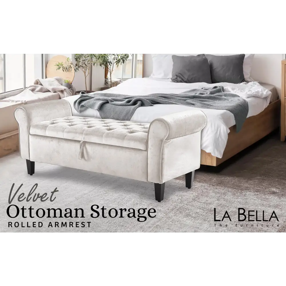 Storage Ottoman Stool Arm Bench Seat 132cm Velvet BEIGE - Furniture > Living Room > Ottomans & Footstools