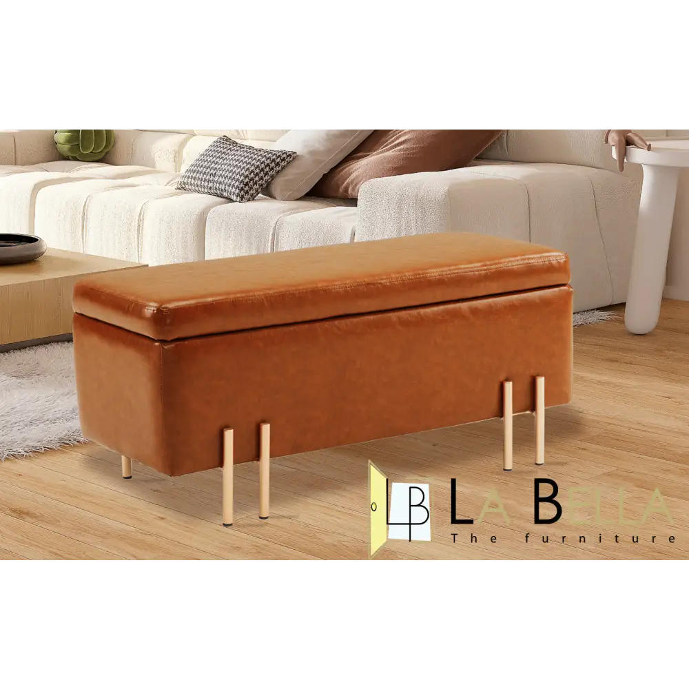 Storage Ottoman Stool Bench Seat 97cm PU Leather BROWN - Furniture > Bedroom