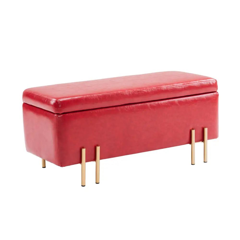 Storage Ottoman Stool Bench Seat 97cm PU Leather RED - Furniture > Bedroom