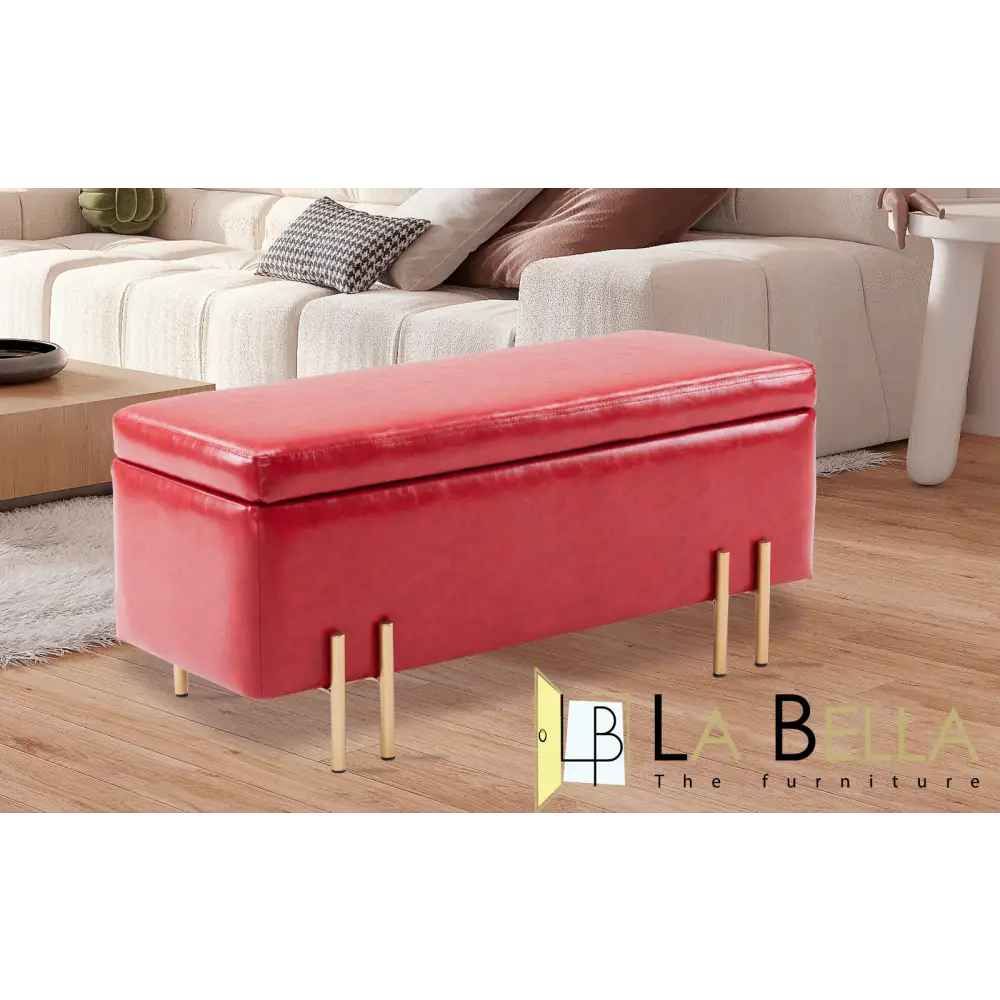 Storage Ottoman Stool Bench Seat 97cm PU Leather RED - Furniture > Bedroom