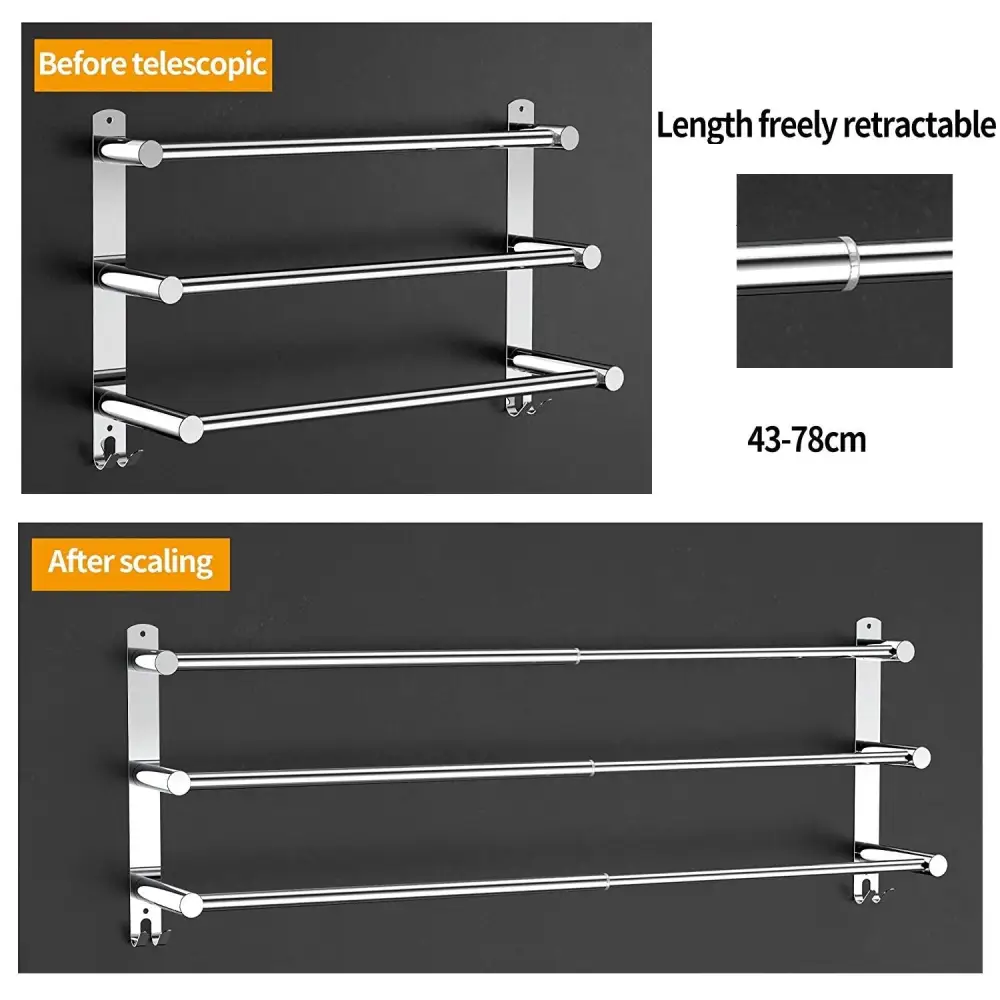 Stretchable 45-75 cm Towel Bar for Bathroom and Kitchen (Three Bars) - Home & Garden > DIY > Kitchen & Bathroom DIY