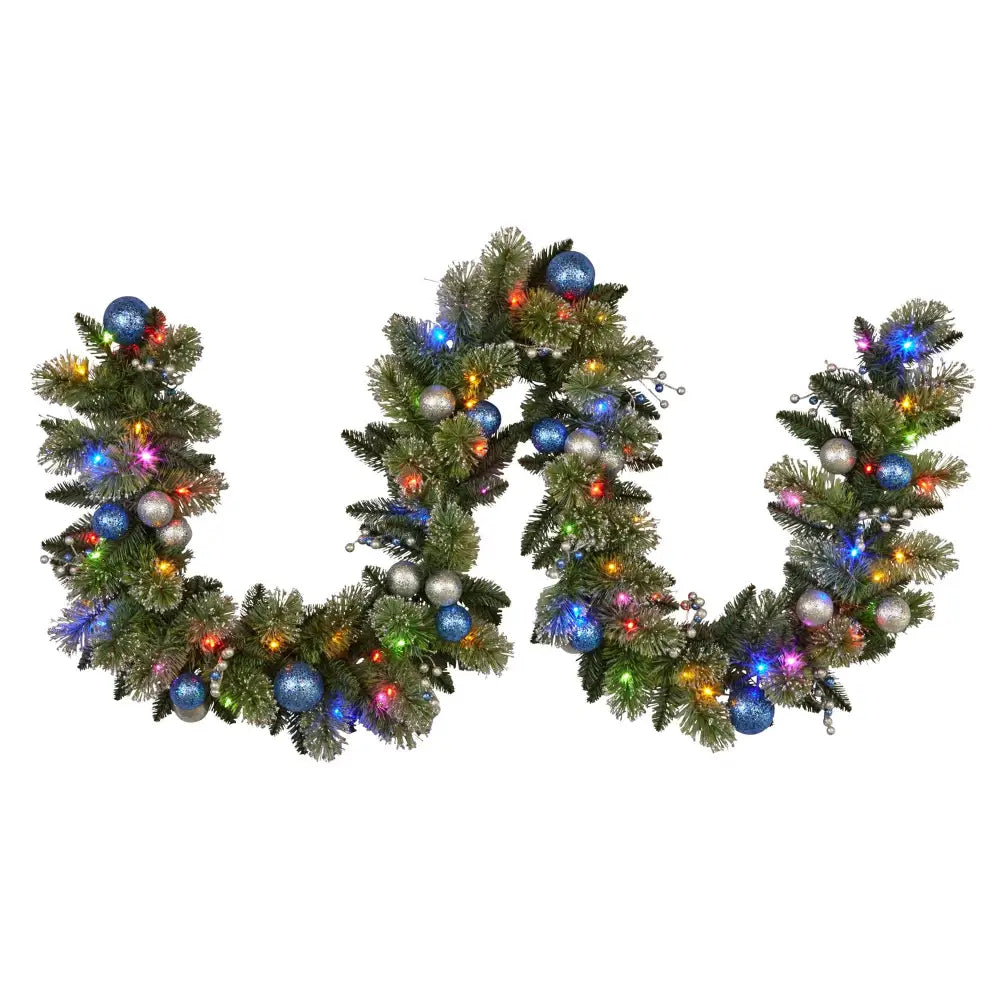 Swishmas 274cm Blue Collection Multicolour Pre-Lit Christmas Garland - Occasions > Christmas > Christmas Wreaths &