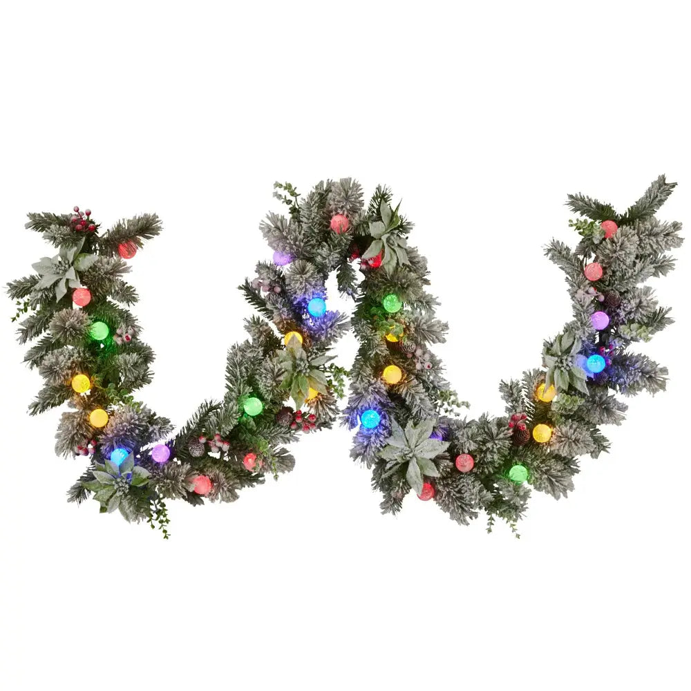 Swishmas 274cm Snowy Crown Pine Pre-Lit Multicolour Christmas Garland - Occasions > Christmas > Christmas Wreaths &