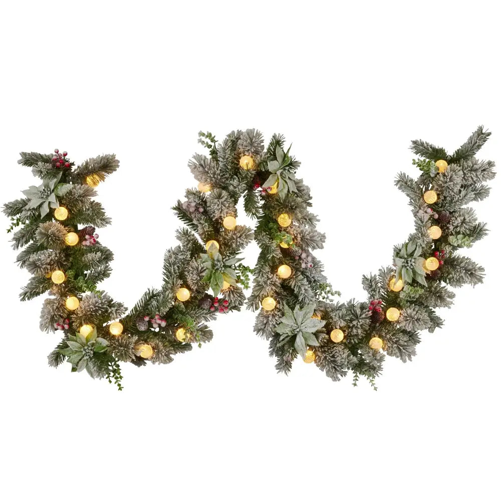 Swishmas 274cm Snowy Crown Pine Pre-Lit Multicolour Christmas Garland - Occasions > Christmas > Christmas Wreaths &