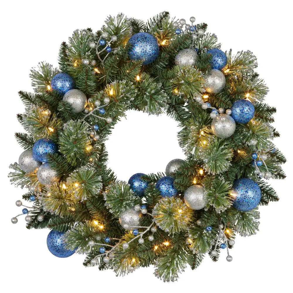 Swishmas 61cm Blue Collection Multicolour Pre-Lit Christmas Wreath - Occasions > Christmas > Christmas Wreaths &
