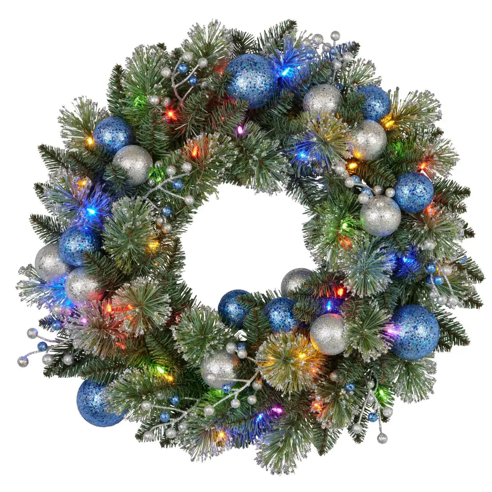 Swishmas 61cm Blue Collection Multicolour Pre-Lit Christmas Wreath - Occasions > Christmas > Christmas Wreaths &