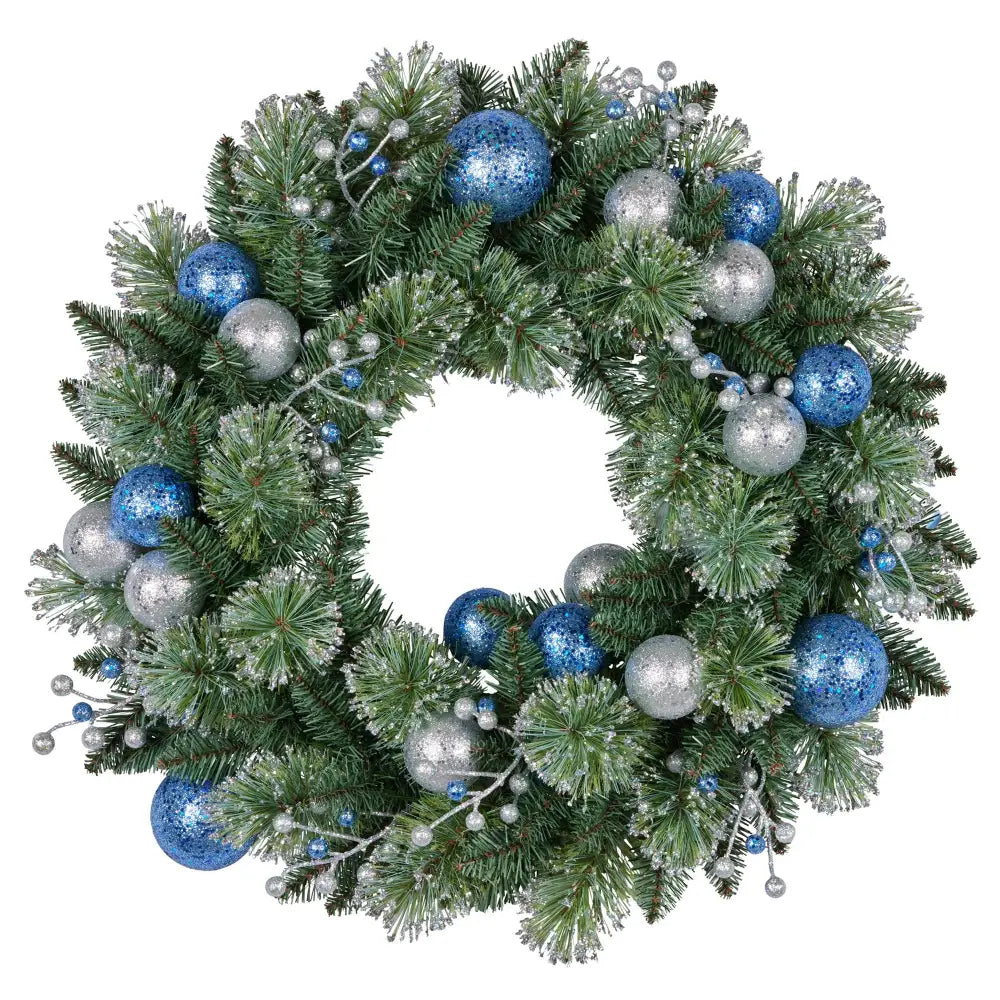 Swishmas 61cm Blue Collection Multicolour Pre-Lit Christmas Wreath - Occasions > Christmas > Christmas Wreaths &