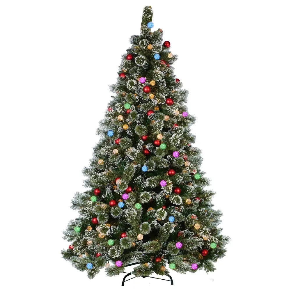 Swishmas Snowy Bristle 2.3m Multicolour Pre-Lit Christmas Tree with 1587 Tips - Occasions > Christmas > Christmas Trees