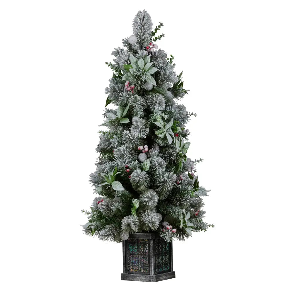 Swishmas Snowy Crown Pine Potted Christmas Tree 1.2m Multicolour Pre-Lit with Snowball Lights - Occasions > Christmas >