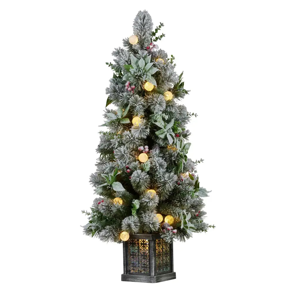 Swishmas Snowy Crown Pine Potted Christmas Tree 1.2m Multicolour Pre-Lit with Snowball Lights - Occasions > Christmas >