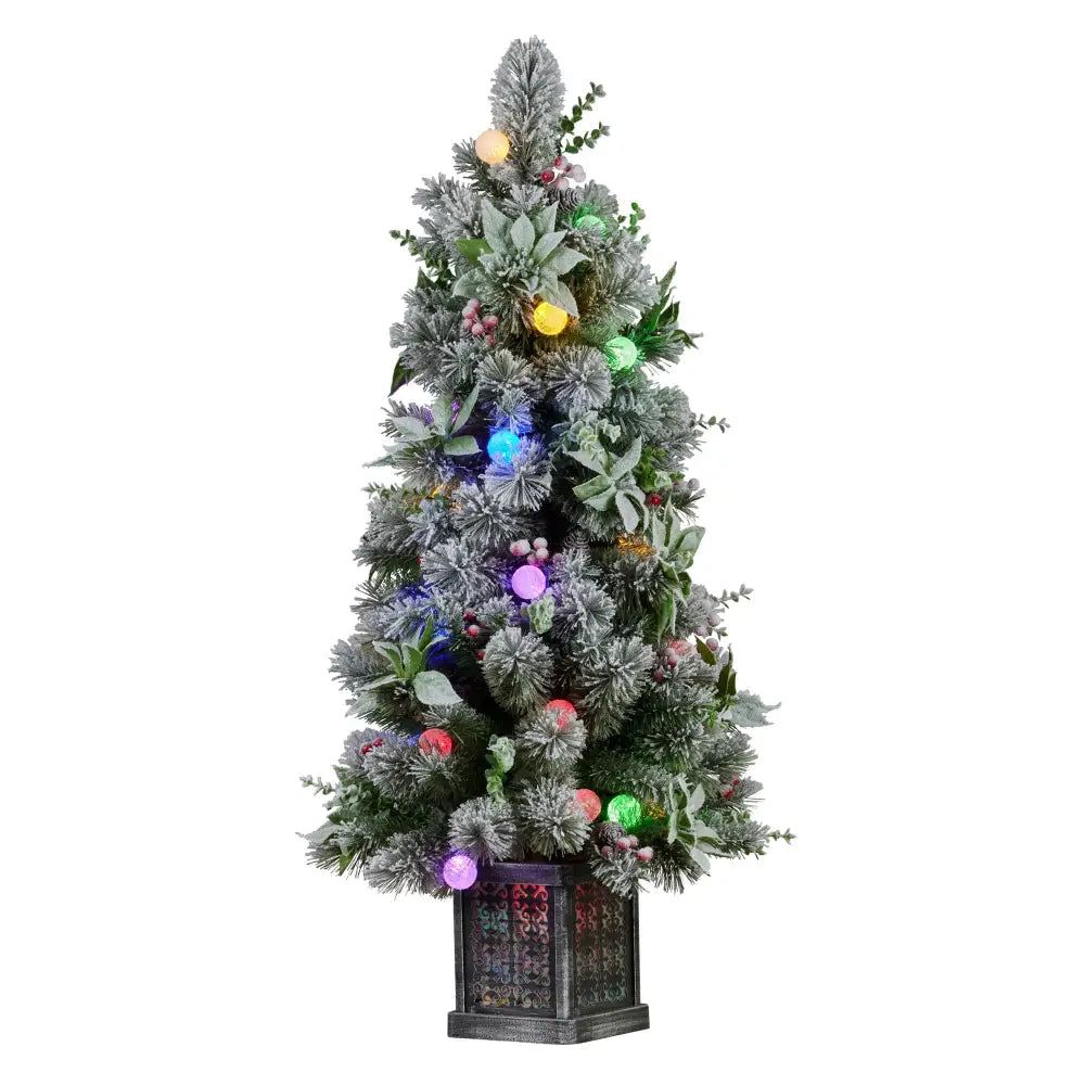 Swishmas Snowy Crown Pine Potted Christmas Tree 1.2m Multicolour Pre-Lit with Snowball Lights - Occasions > Christmas >