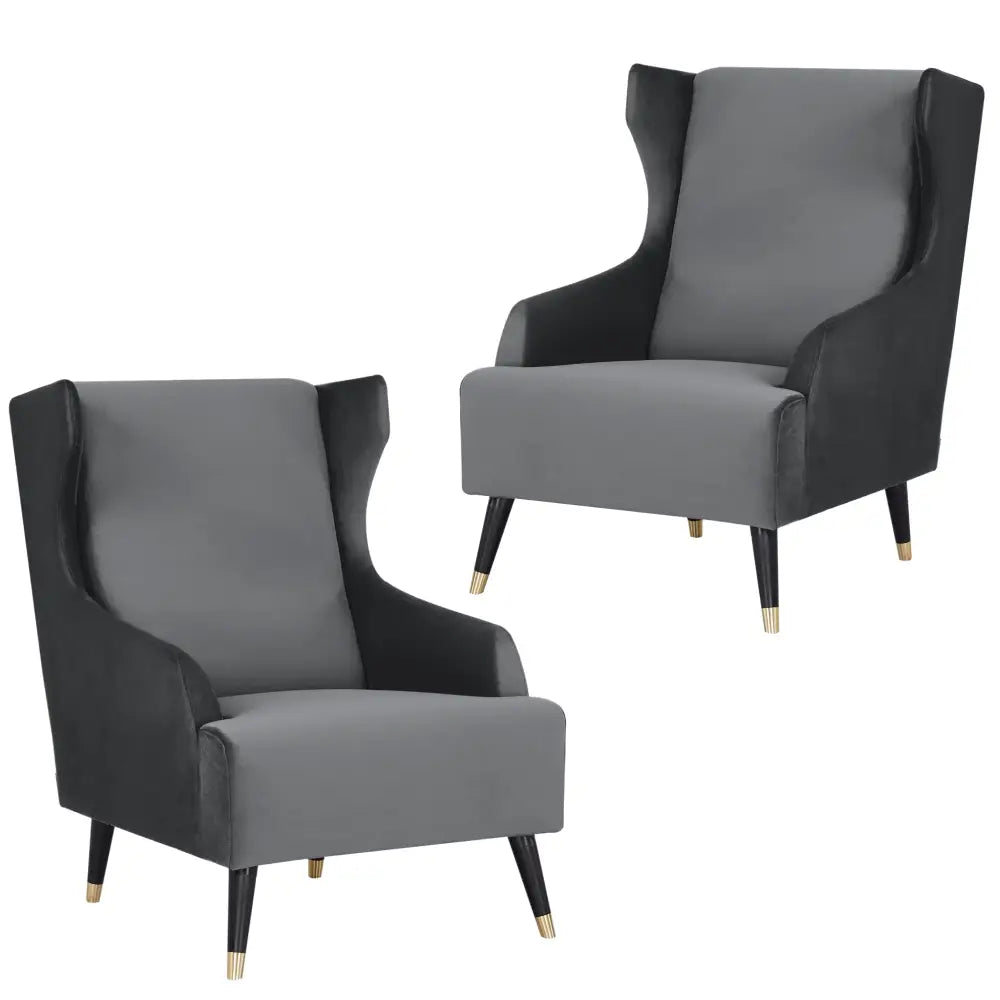 Sylvia Set of 2 Accent Sofa Arm Chair Fabric Uplholstered Lounge Couch - Grey - Furniture > Sofas