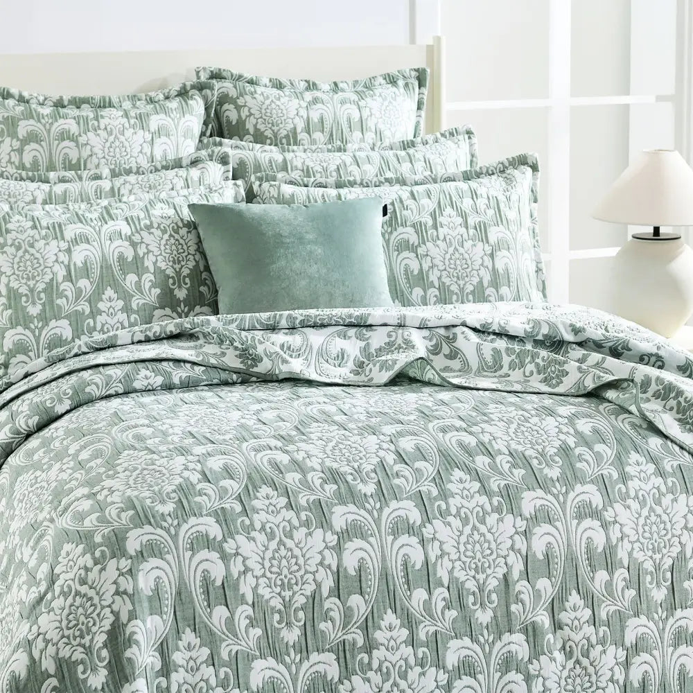 Tahlia Jacquard Jade Coverlet Set by Renee Taylor Single/Double - Home & Garden > Bedding > Bed Sheets