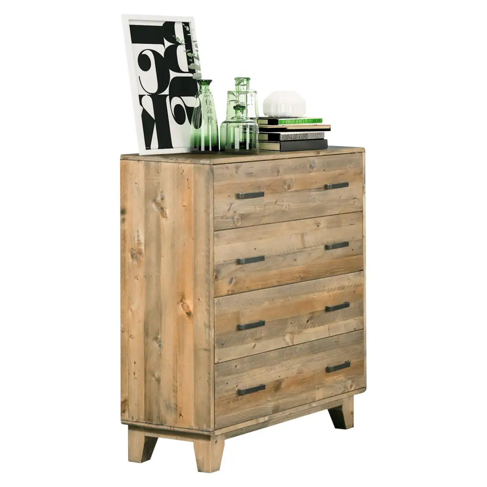 Tallboy with 4 Storage Drawers in Wooden Light Brown Colour - Furniture > Bedroom