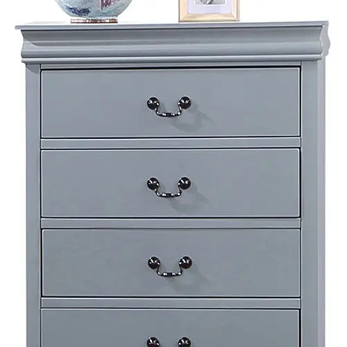 Tallboy with 5 Storage Drawers in Solid Wooden Metal Handles Grey Colour - Furniture > Bedroom > Dressing Vanity &