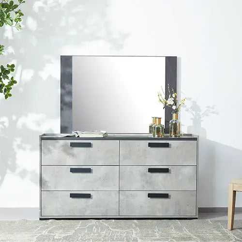 Tallboy with 5 Storage Drawers MDF Combination of Black & Cement Colour - Furniture > Bedroom > Beds & Bed Frames