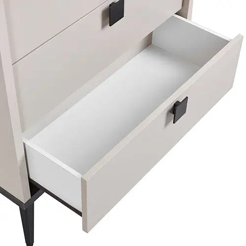 Tallboy with 5 Storage Drawers MDF Combination of Champagne and Black Colour - Furniture > Bedroom > Beds & Bed Frames