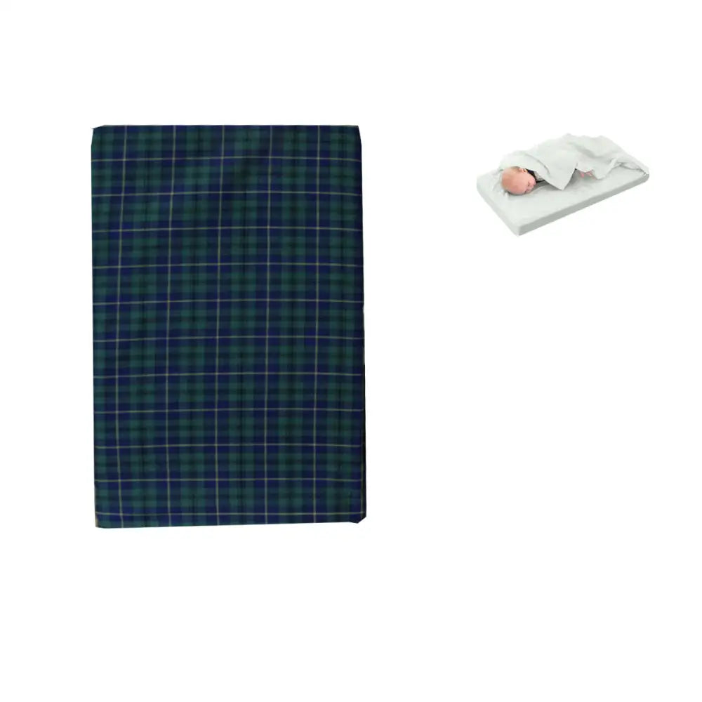 Tartan Blue Green Bassinet Fitted Sheet with a Flat Sheet Sewed Attached - Home & Garden > Bedding > Bed Sheets
