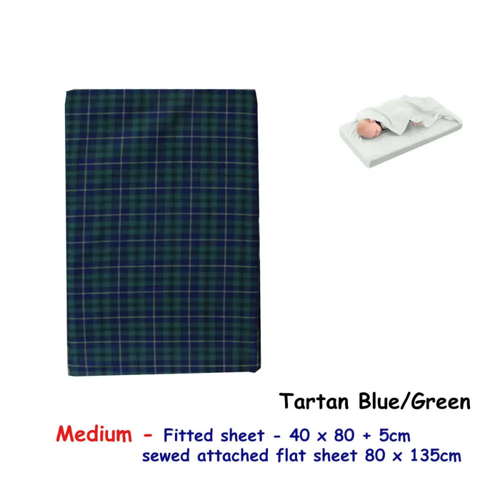 Tartan Blue Green Bassinet Fitted Sheet with a Flat Sheet Sewed Attached - Home & Garden > Bedding > Bed Sheets
