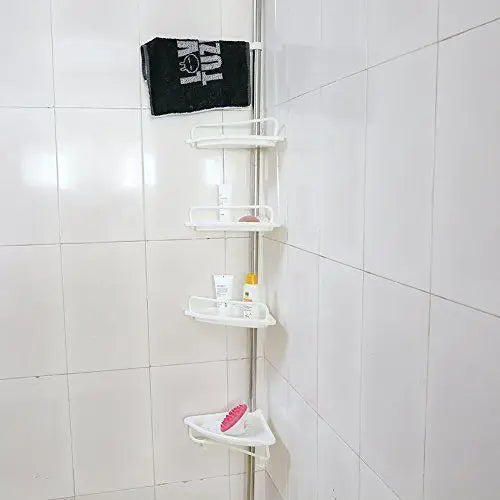 Telescopic Spring Tension Pole 4 Shelf Corner Bath Shower Rack Caddy Organiser - Home & Garden > DIY > Kitchen &