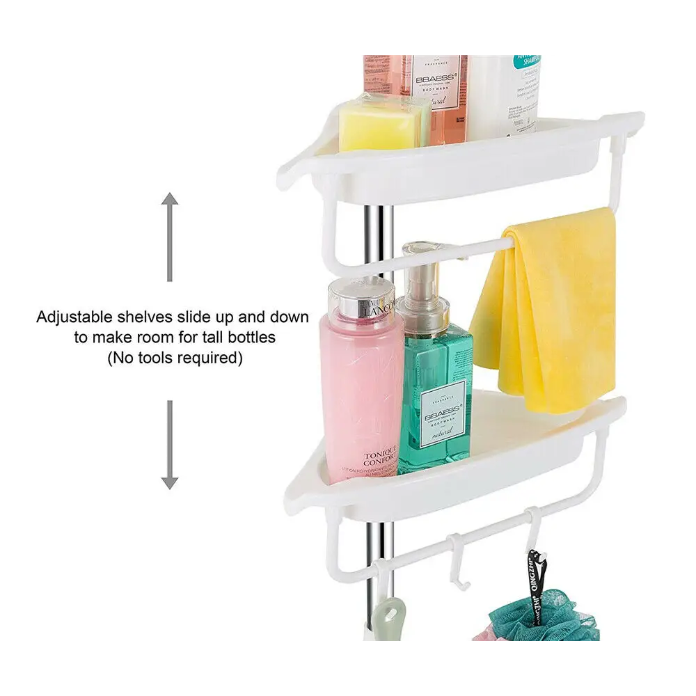 Telescopic Spring Tension Pole 4 Shelf Corner Bath Shower Rack Caddy Organiser - Home & Garden > DIY > Kitchen &