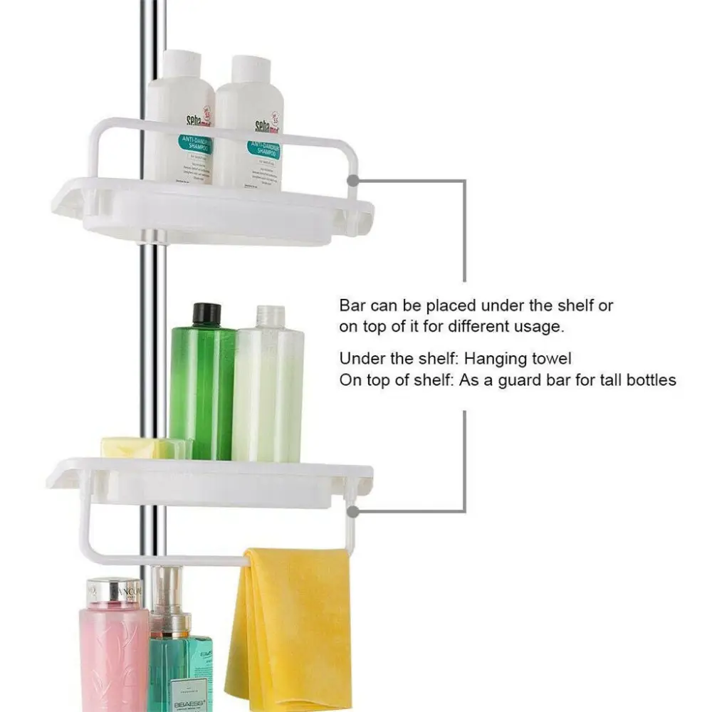 Telescopic Spring Tension Pole 4 Shelf Corner Bath Shower Rack Caddy Organiser - Home & Garden > DIY > Kitchen &