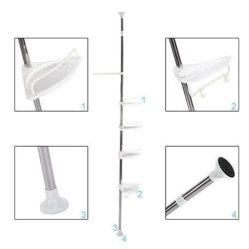 Telescopic Spring Tension Pole 4 Shelf Corner Bath Shower Rack Caddy Organiser - Home & Garden > DIY > Kitchen &