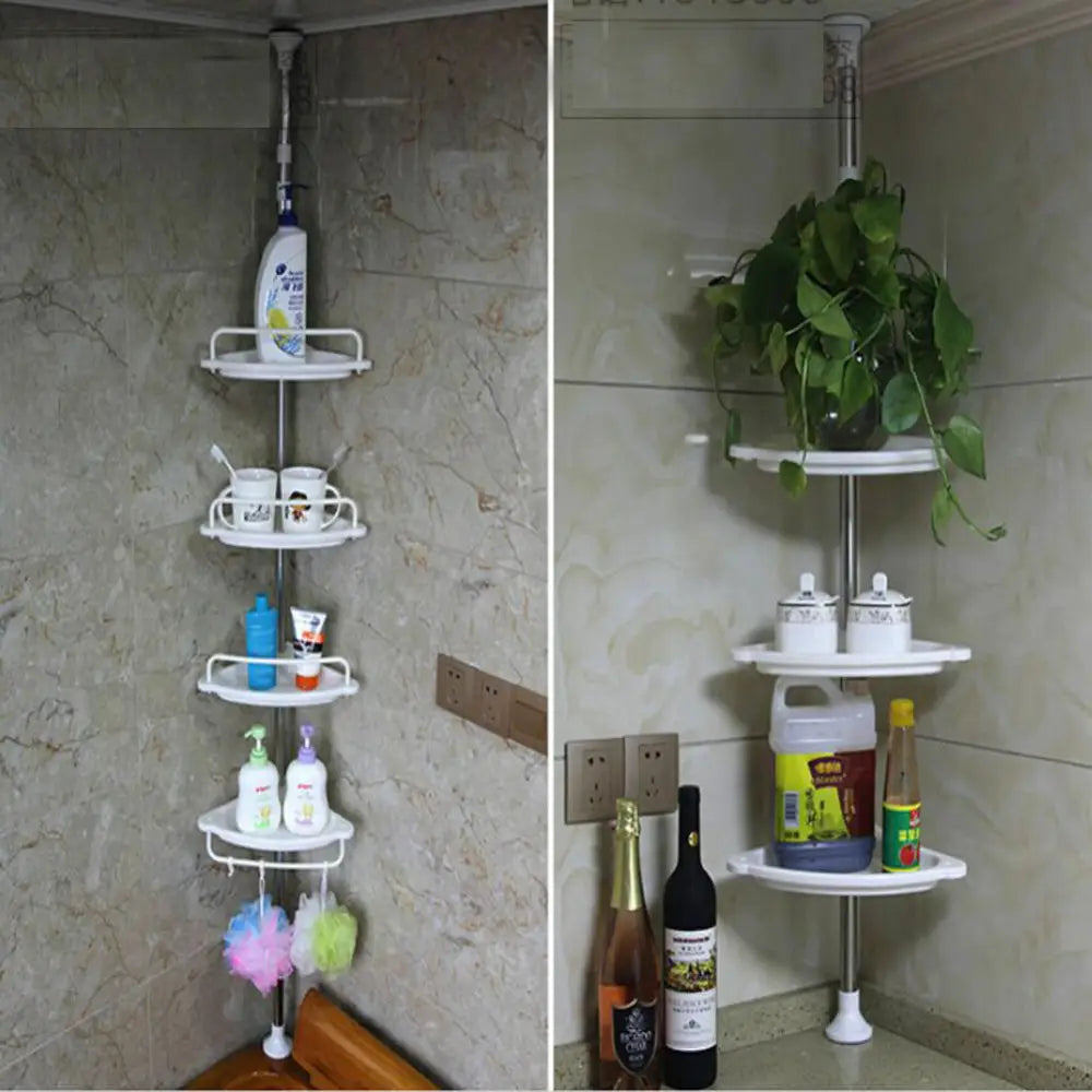 Telescopic Spring Tension Pole 4 Shelf Corner Bath Shower Rack Caddy Organiser - Home & Garden > DIY > Kitchen &