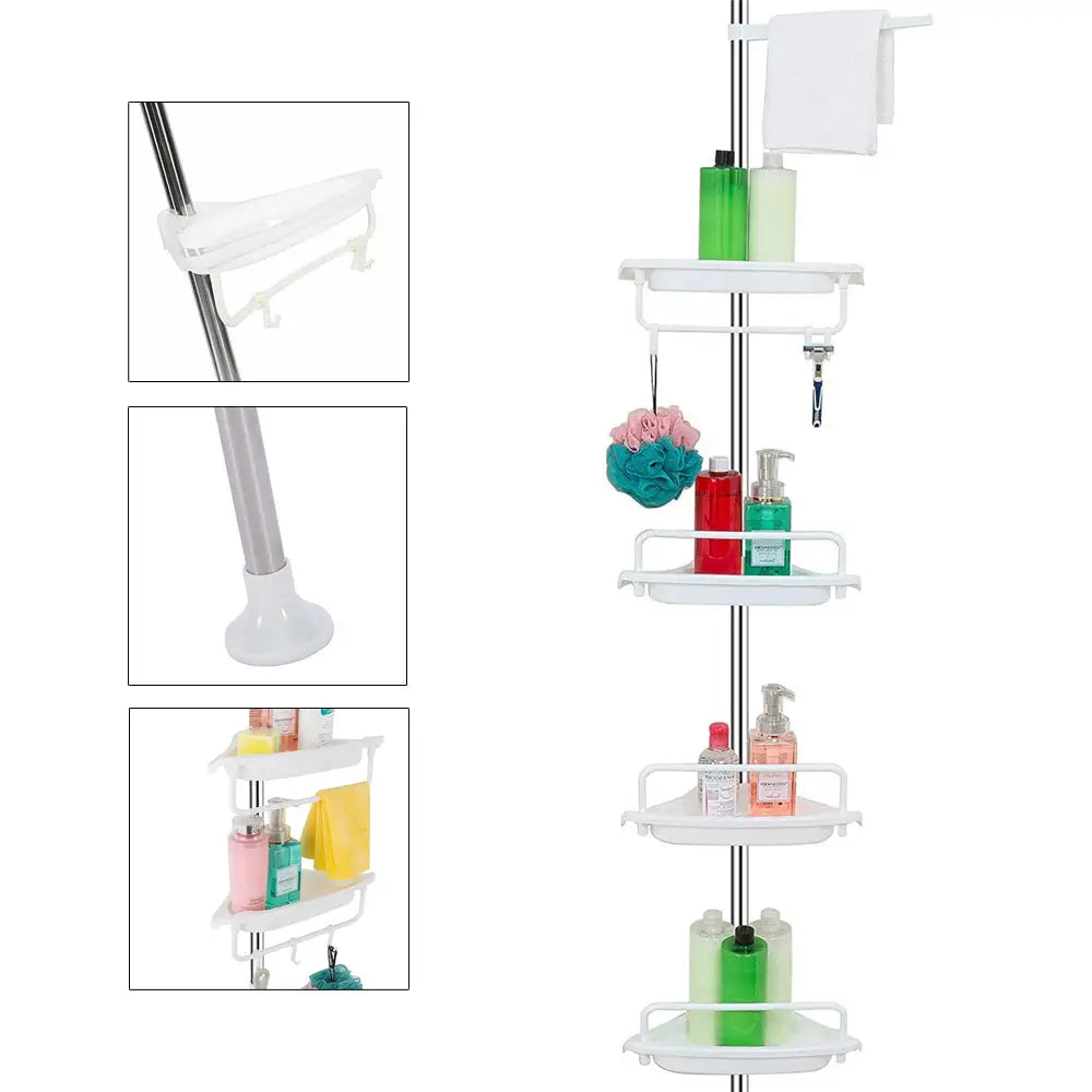 Telescopic Spring Tension Pole 4 Shelf Corner Bath Shower Rack Caddy Organiser - Home & Garden > DIY > Kitchen &