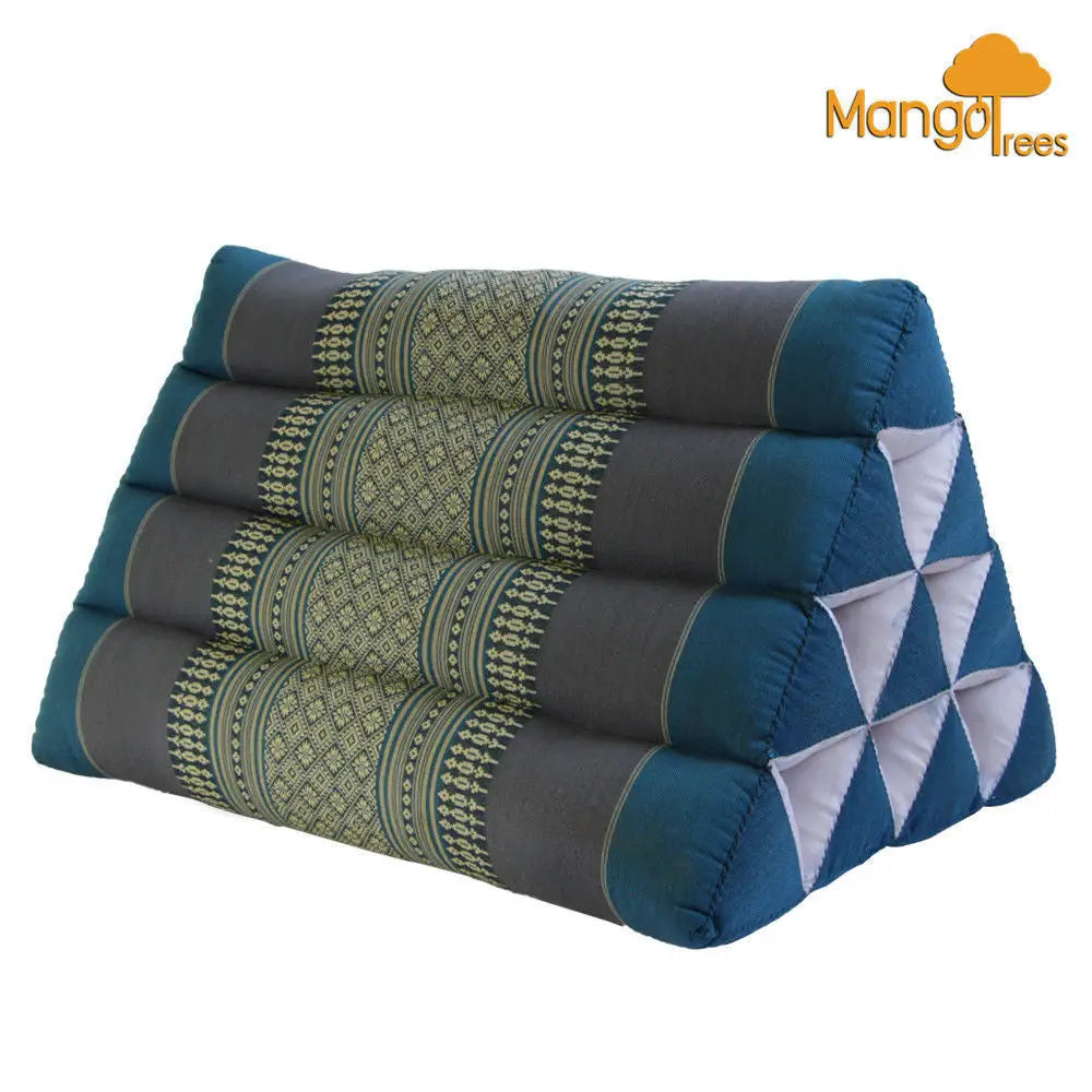 Thai Triangle Pillow Backrest Cushion Kapok Filled Blue - Home & Garden > Decor