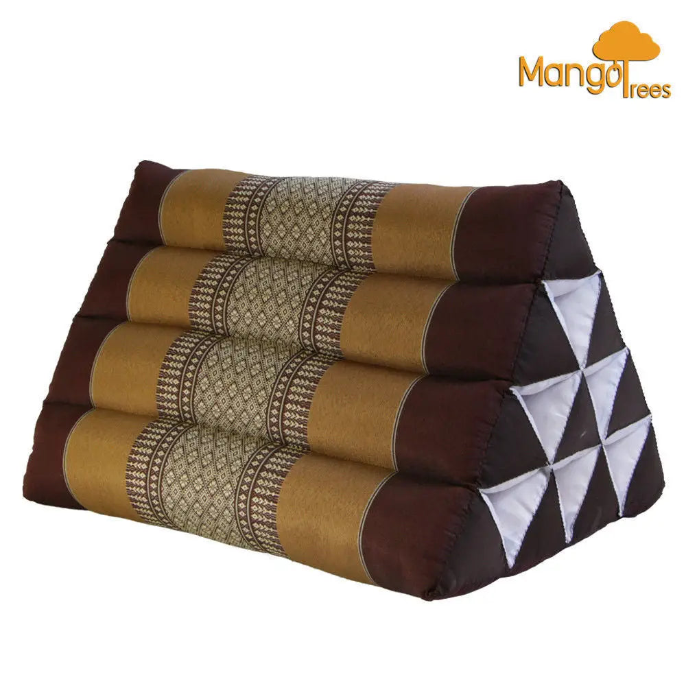 Thai Triangle Pillow Backrest Cushion Kapok Filled Brown - Home & Garden > Decor