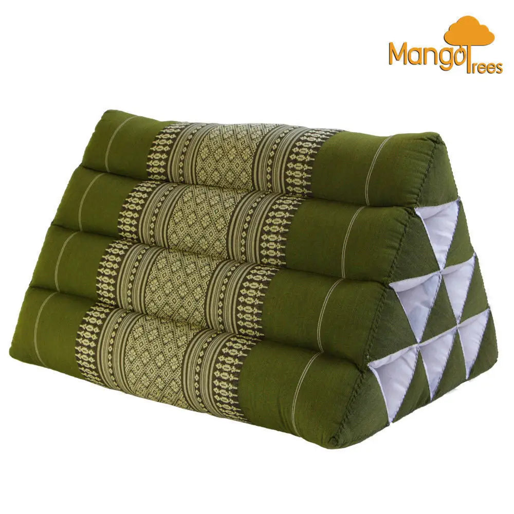 Thai Triangle Pillow Backrest Cushion Kapok Filled Green - Home & Garden > Decor