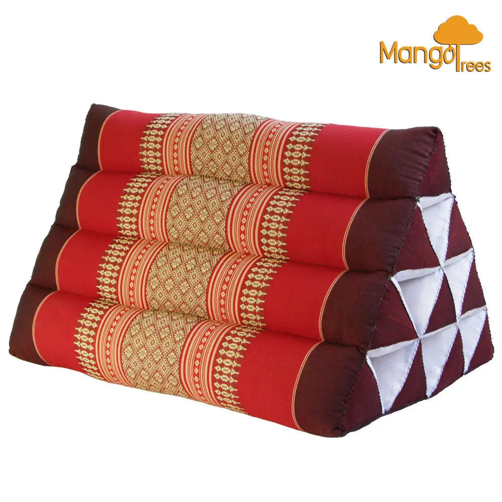 Thai Triangle Pillow Backrest Cushion Kapok Filled Red - Home & Garden > Decor