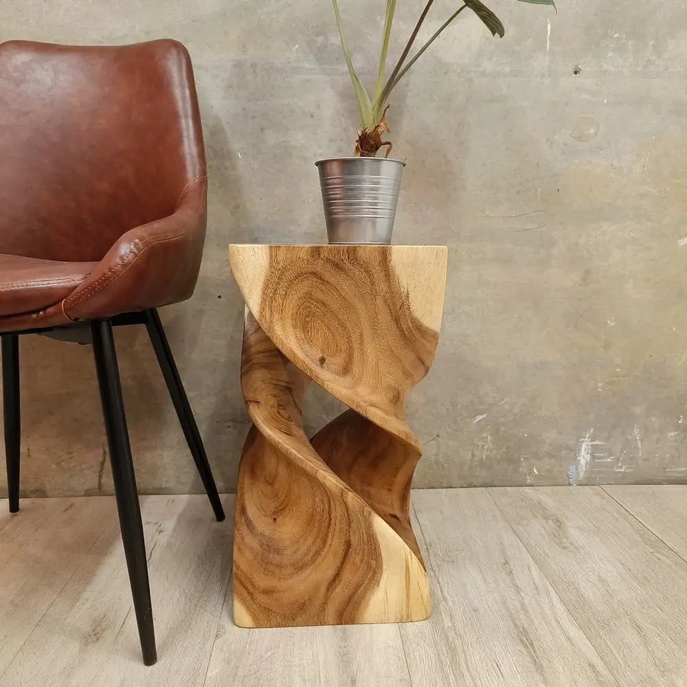 The Twist Raintree Wood Side Table/Corner Table/Planet Stand Clear Finish - Home & Garden > Decor