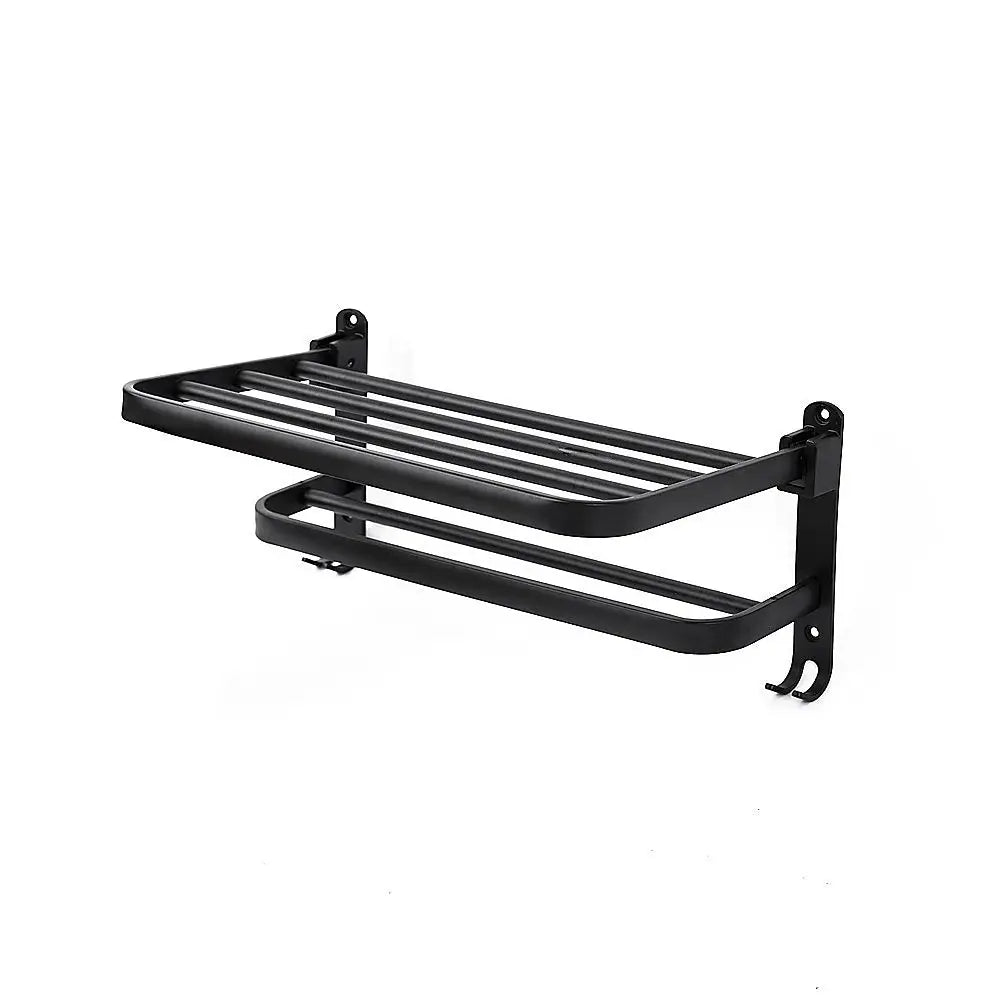Towel Rack Folding Holder with Hook Accessories Wall Hanger Aluminium Bar Shelf - Home & Garden > DIY > Kitchen &
