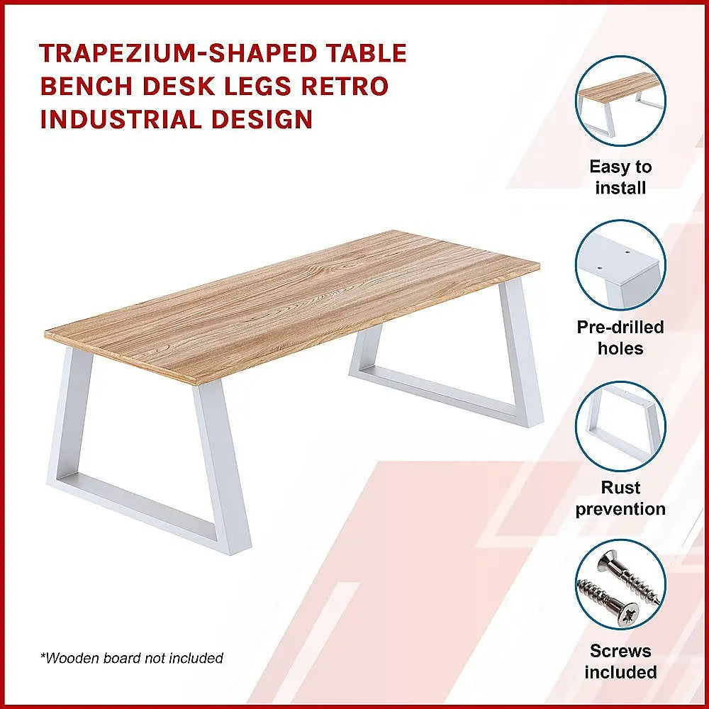 Trapezium-Shaped Table Bench Desk Legs Retro Industrial Design Fully Welded - White - Furniture > Office