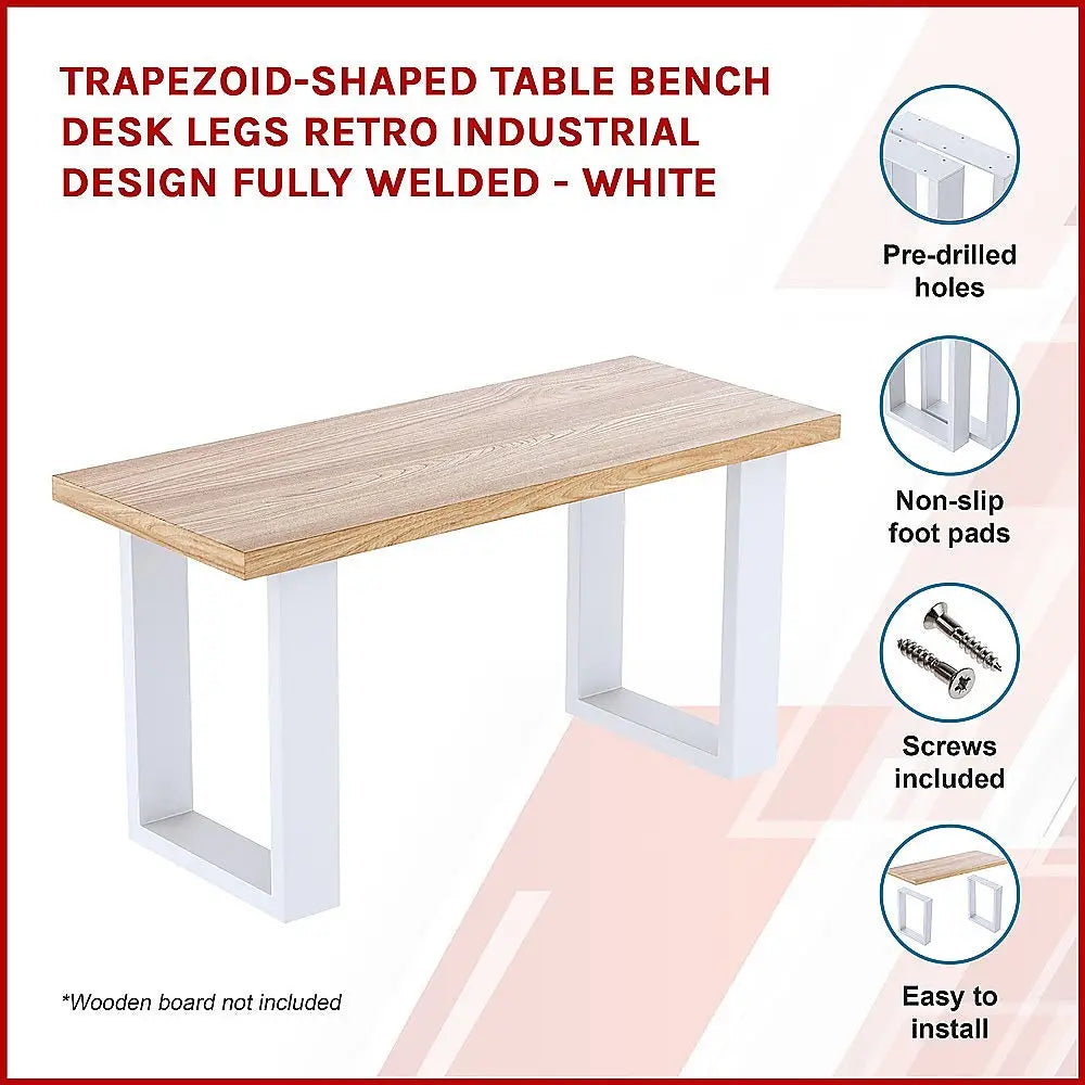Trapezoid-Shaped Table Bench Desk Legs Retro Industrial Design Fully Welded - White - Furniture > Office